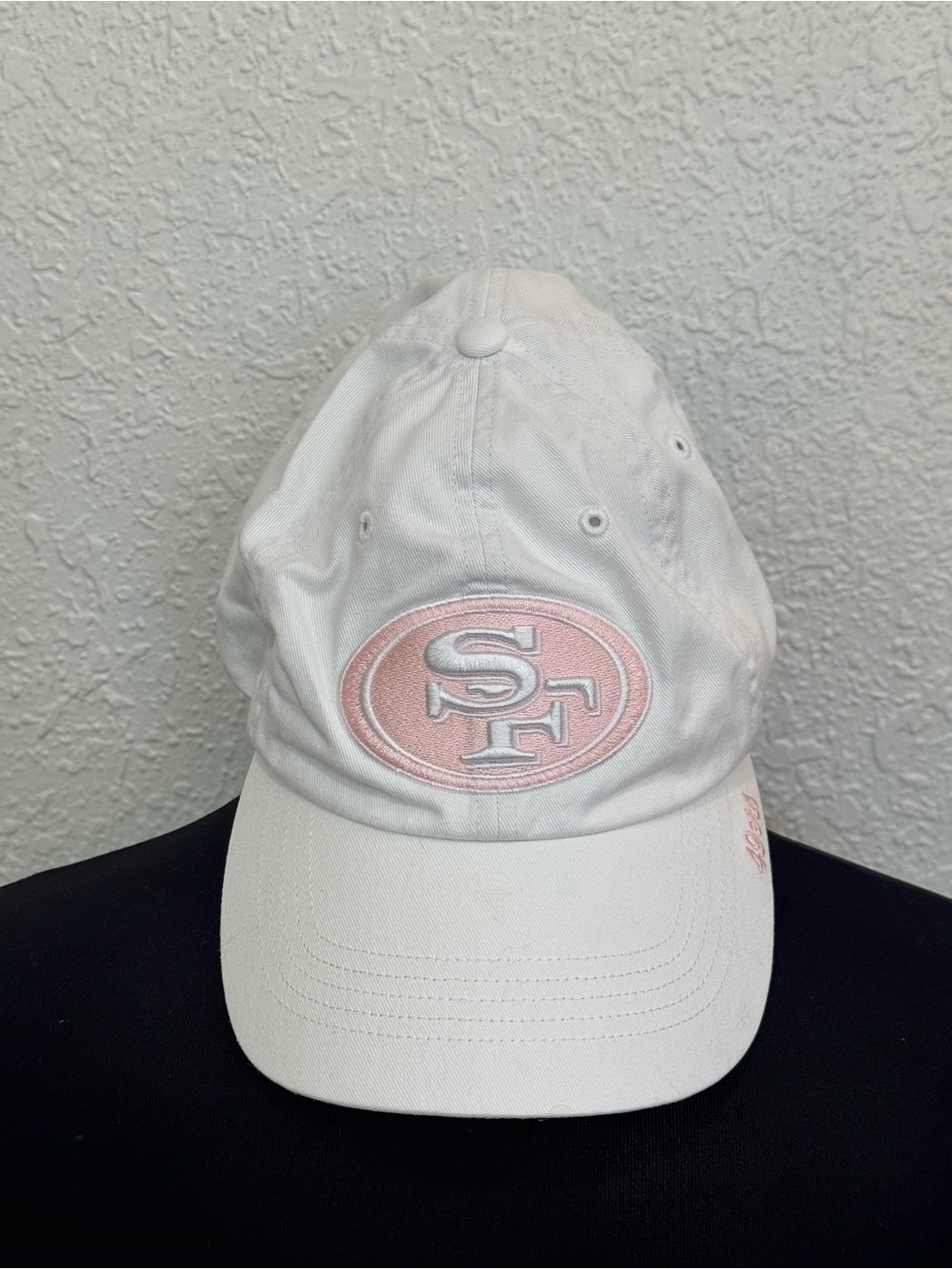 White Dad Hat with Pink 49ers SF Logo
